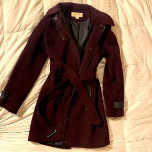 Deep Purple/maroon hooded Michael Kors wool coat